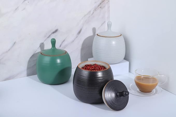 Kitchen Canisters Vintage Ceramic Food Storage Jar with Airtight Lid for Tea, Coffee, Herb, Sugar, Spice, Nuts (Black)