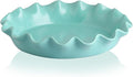 Sweejar Ceramic 11.5 Inches Pie Pan for Baking, Deep and Fluted Porcelain Round Pie Dish, Non-Stick Pie Plate for Pumpkin Pie, Apple Pie, Pie Pots with Morden Farmhouse Design(Turquoise)