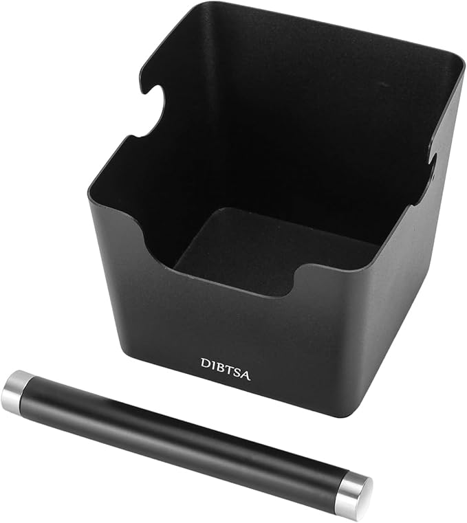 Knock Box Espresso, Stainless Steel Knock Box for Coffee Grounds, with Removable Rubber Bar and Anti-slip Pad, Small, Black