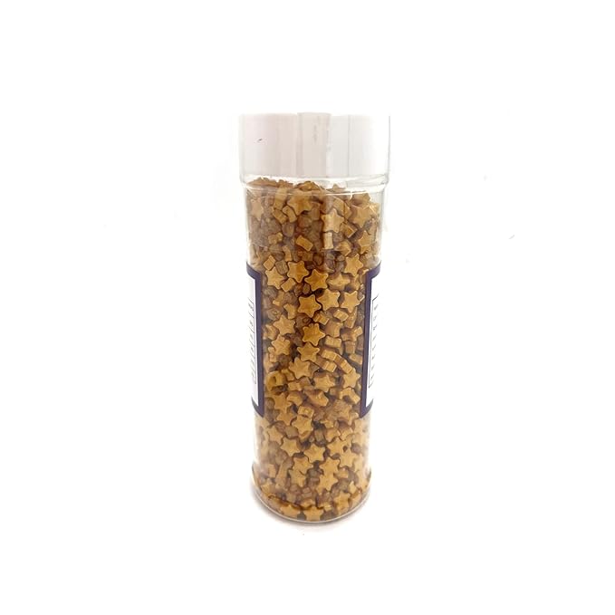 Sprinkles Gold Star Sugar Crystal Sugar Candy Cake Decorations Cupcake Toppers Cookie Decorating Ice Cream Celebrations Shaker Jar Wedding Shower Party (120g/4.2oz）