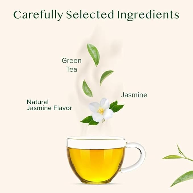 VAHDAM, Jasmine Green Tea Bags (100 Count) Med Caffeine, Non GMO | High Grown Green Tea Blended w/Pure Jasmine Flowers | Resealable Ziplock Pouch