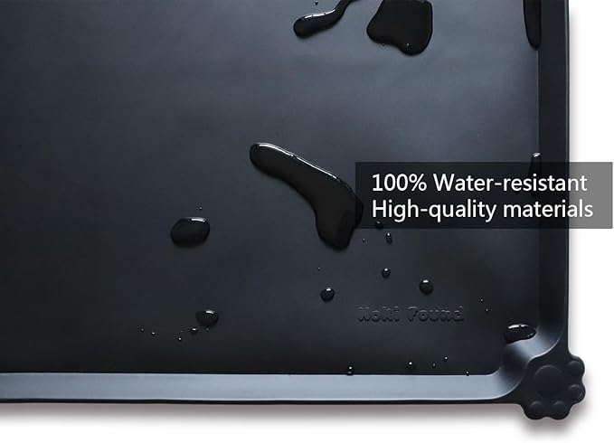 Hoki Found Large Silicone Pet Food Mats Tray - Non Slip Dog Cat Bowl Mats Placemat - Pet Feeding Mat - Pet Water Mats for Floors- Waterproof Dog Cat Food Mats - Black