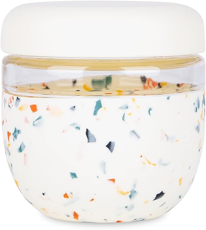 W&P Porter Seal Tight Glass Food Storage Container with Lid, Terrazzo Cream 24oz, Leak & Spill Proof Meal Prep Container, Microwave & Dishwasher Safe, Borosilicate Glass