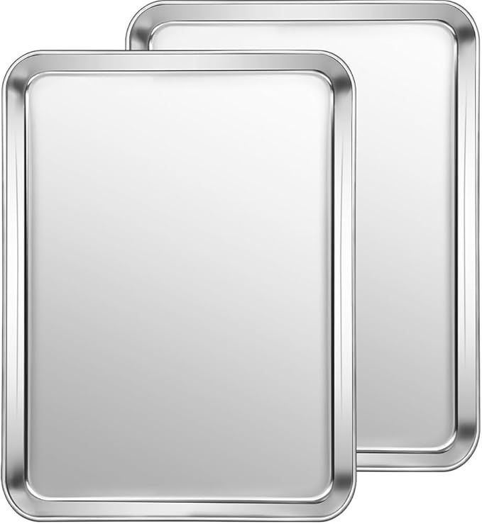 Stainless Steel Baking Sheet Set, 2 Pcs Cookie Sheet Pan Baking Trays for Oven, Non Stick and Heavy Duty and Easy Clean, 15.9 x 12 x 1 Inch