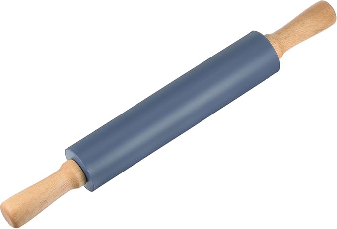 HARFINGTON Silicone Rolling Pins for Baking 17 Inch Wooden Handle Non Stick Rolling Pin Small Roller Playdough Rolling Pins for Dough Pizza Pastry Fondant Kitchen, Drak Blue