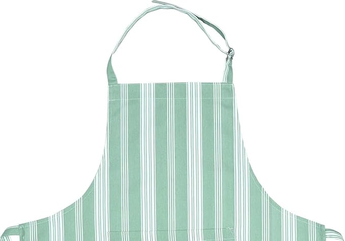 AMOUR INFINI Cotton Striped Aprons for Women with Pockets - Adjustable Strap and Waist Ties Printed Apron for Baking, Cooking, Gardening (27.5 x 33 Inches - Sage Green)