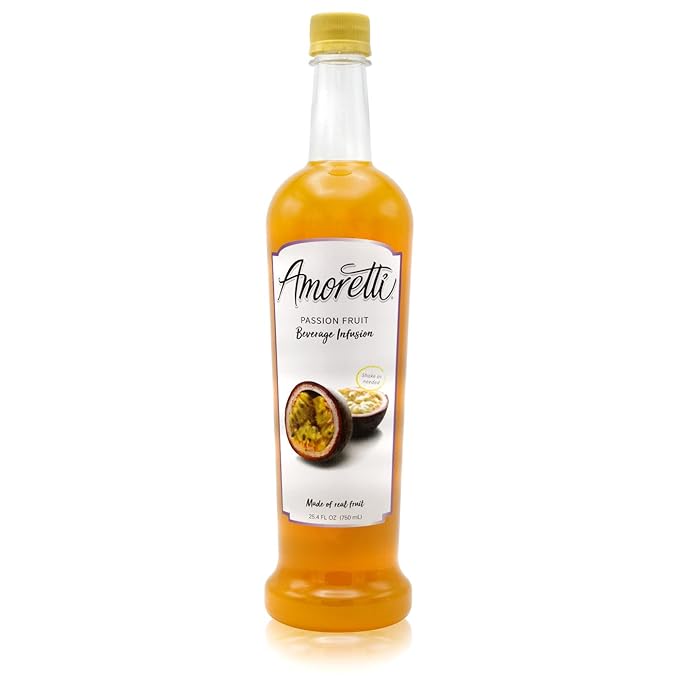 Amoretti - Passion Fruit Beverage Infusion Drink Mix & Water Enhancer with Pump for Flavoring Cocktails, Waters, Tea, and other Beverages, 94 Servings Per Bottle (750 ml), Preservative Free