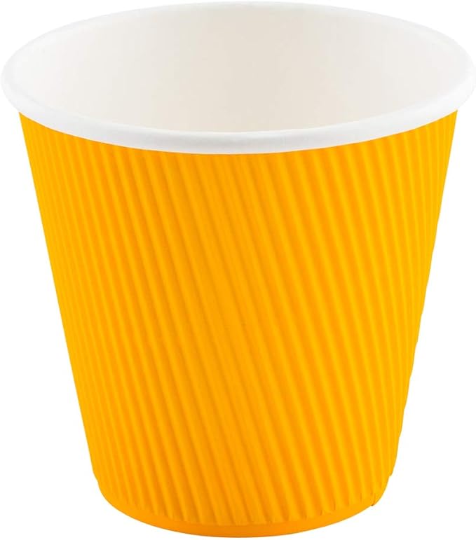 Restaurantware 8 Ounce Double Wall Disposable Coffee Cups, 500 Insulated Yellow Paper Tumblers with Ripple Wall Design, Lids Sold Separately for Hot Drinks like Tea, Hot Chocolate and More