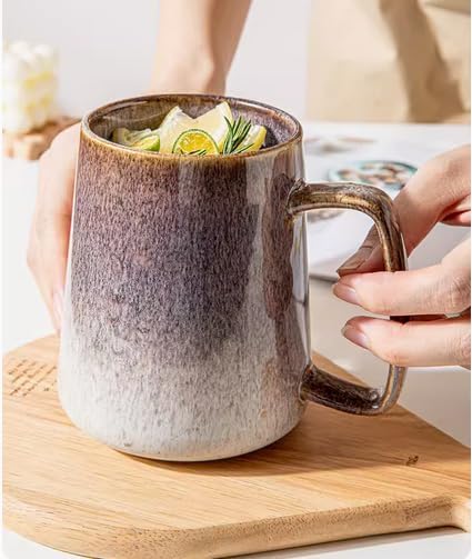 Large 24 oz Ceramic Coffee Mug with Large Handle, Vintage Coffee Cup, Extra Big Tea Cup for Office and Home, Dishwasher and Microwave Safe, Starry Purple