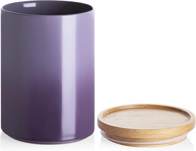 Sweejar Ceramic Food Storage Jar, Stackable Kitchen Canisters, Containers with Airtight Seal Wooden Lid for Serving Ground Coffee, Tea, Sugar, Salt and More - 28 Fl Oz (Gradient Purple)