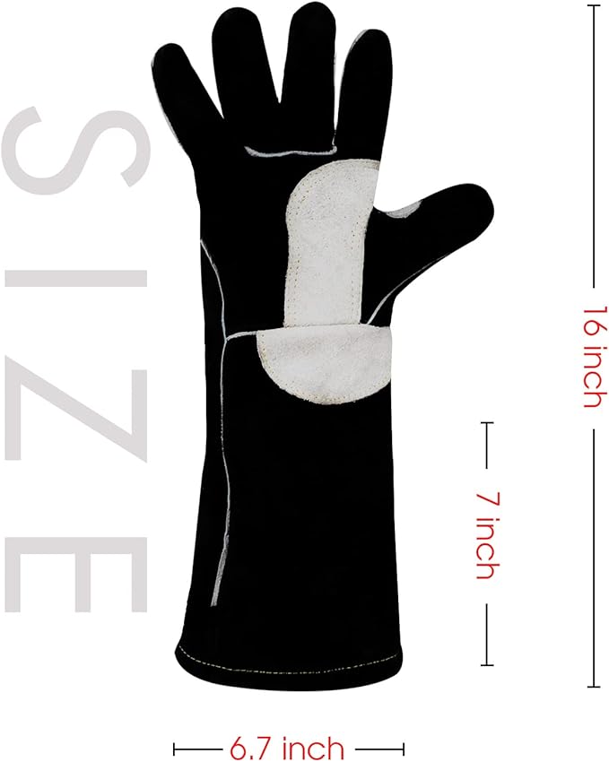 YESWELDER Leather Forge MIG Welding Gloves, Heat Fire Resistant Welders Gloves, Black, also Perfect for Grill/BBQ/Wood Stove/Oven/Fireplace/Cutting