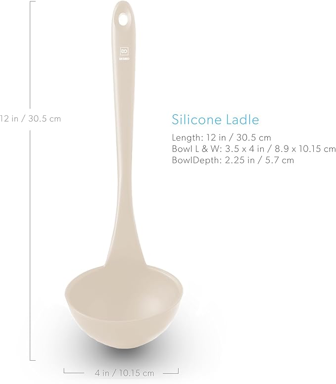 DI ORO Silicone Ladle – Soup Ladle for Cooking & Serving Heat-Resistant - Large Kitchen Soup Ladle Nonstick Cookware Safe - Soup Serving Spoon with Wide Bowl - Silicone Utensil Dishwasher Safe (Clay)