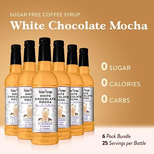 Jordan's Skinny Syrups Sugar Free Coffee Syrup, White Chocolate Flavor Mix, Zero Calorie Flavoring for Lattes, Protein Shake, Cocktail & More, Gluten Free, Keto Friendly, 25.4 Fl Oz, 6 Pack