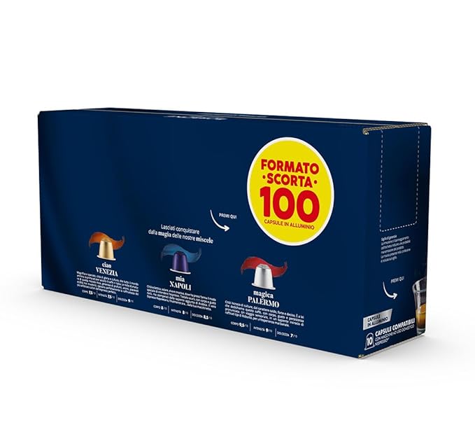 Caffe Borbone Aluminum Coffee Pods Compatible with Nespresso Original Machines, Magica Palermo, Medium Roast, Intense and Full-Bodied, Genuine Italian Coffee - NOT compatible with Vertuo - 100 Count