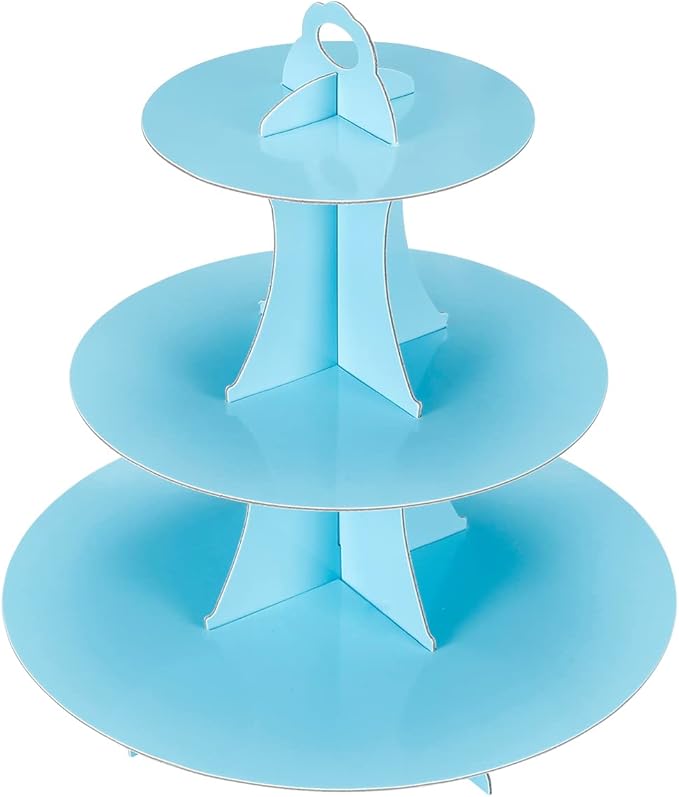 3-Tier Cupcake Stand, Cake Stand holder, Tiered DIY Cupcake Stand Tower for Dessert Table Displays, Birthday Theme Party Favors Decoration, Floral Tea Party, 12" W x 12.8" H, Light Blue