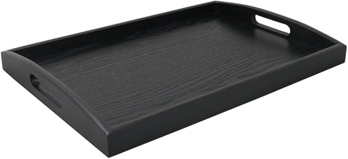 DILLMAN Serving Tray Large Black Wood Rectangle Food Tray Butler Tray Breakfast Tray with Handles (Small)