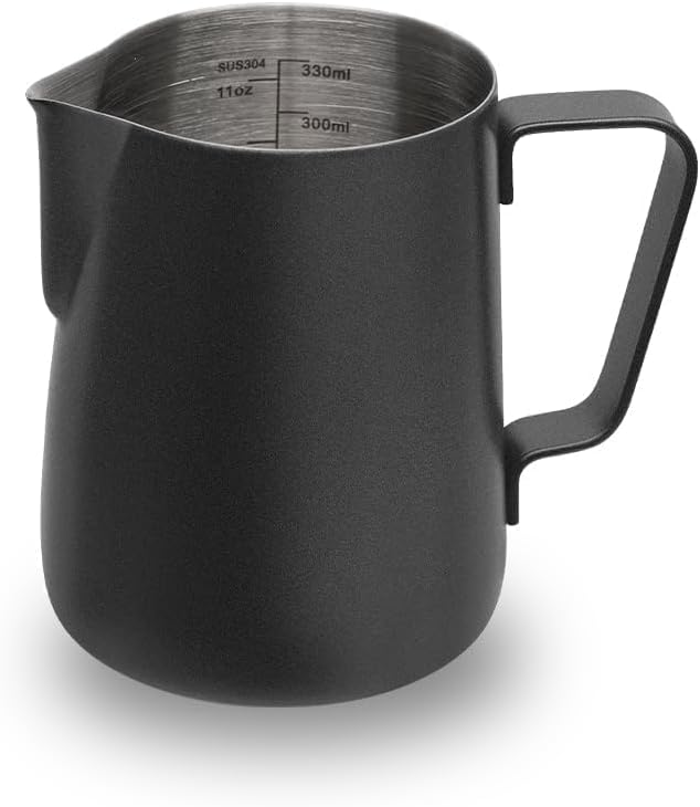 watchget Milk Frothing Pitcher 350ml/600ml/900ml/1500ml (12oz/20oz/32oz/52oz) - Stainless Steel Espresso Steaming Pitcher for Cappuccino, Latte Art, Milk Jug Coffee Frother Cup, Black