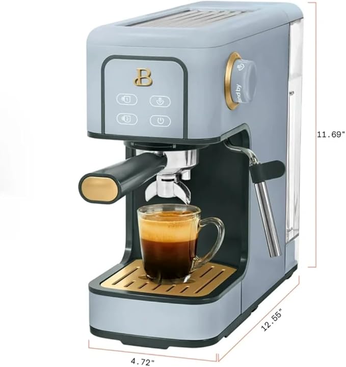 Beautiful Slim Espresso Maker by Drew Barrymore – 20‑Bar Pressure, Dual‑Spout 52 mm Portafilter, 50 oz Removable Tank, 2‑in‑1 Steam Wand & Touch Controls (Cornflower Blue)