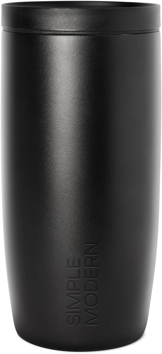 Simple Modern Travel Coffee Mug Tumbler with 360° Lid | Ceramic-Lined Insulated Stainless Steel Cold Brew Iced Coffee Cup | Gifts for Women Men Her Him | Voyager Signature | 16oz | Midnight Black