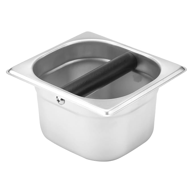 Ailelan Coffee Knock Box,Espresso Dump Bin,Coffee Bin,Stainless Steel Espresso Knock Box Built-in Container for Ground 6.3 x 6.89 x 3.7 inch (Square)
