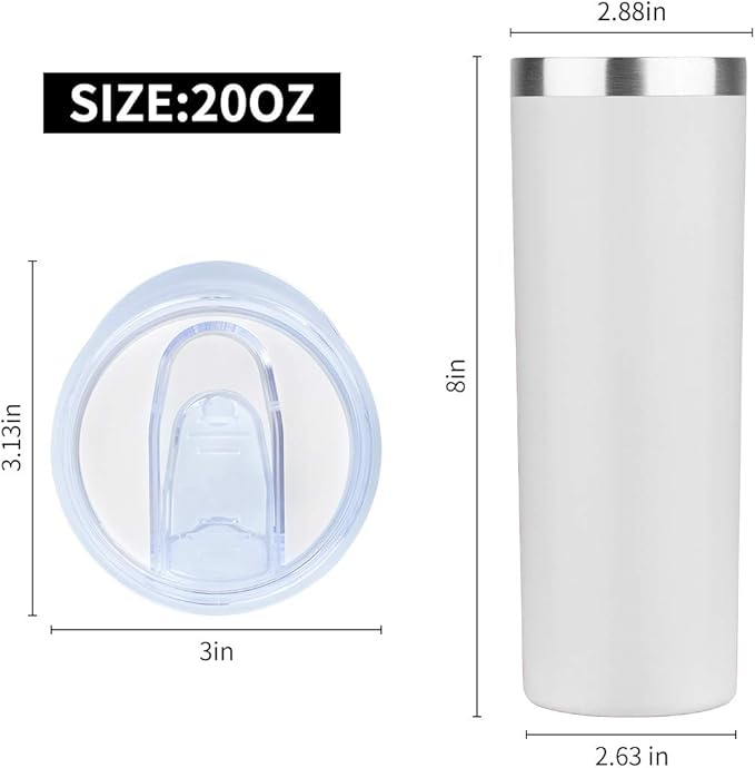 HASLE OUTFITTERS 20 oz Skinny Tumbler, Stainless Steel Insulated Slim Tumbler with Lid, Reusable Double Wall Travel Coffee Mug, Durable Powder Coated Travel Water Cup(White, 1)