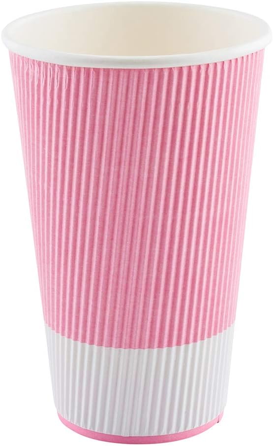 Restaurantware 16 Ounce Ripple Wall Disposable Coffee Cups, 500 Insulated Light Pink Paper Tumblerss for Hot Drinks like Tea and More, Rolled Rim Design, Lids Sold Separately