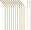 10 Pcs Stainless Steel Straws, Reusable Drinking Straws, Bent Metal Straw Sets with 2 Pcs Cleaning Brushes (Gold, 10.5 Inch)