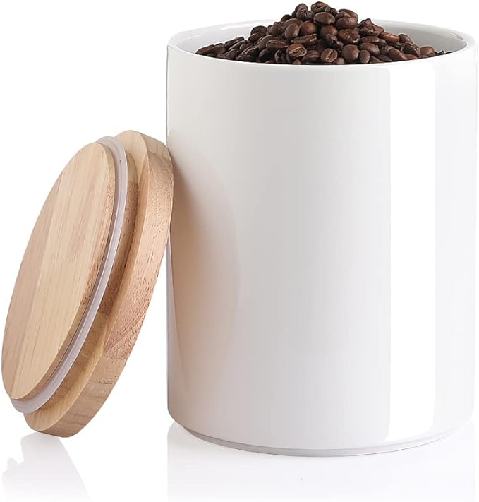 Sweejar Kitchen Canisters Ceramic Food Storage Jar, Stackable Containers with Airtight Seal Wooden Lid for Serving Coffee Bean, Flour, Tea, Cookies and More - 73 Fl Oz(White)
