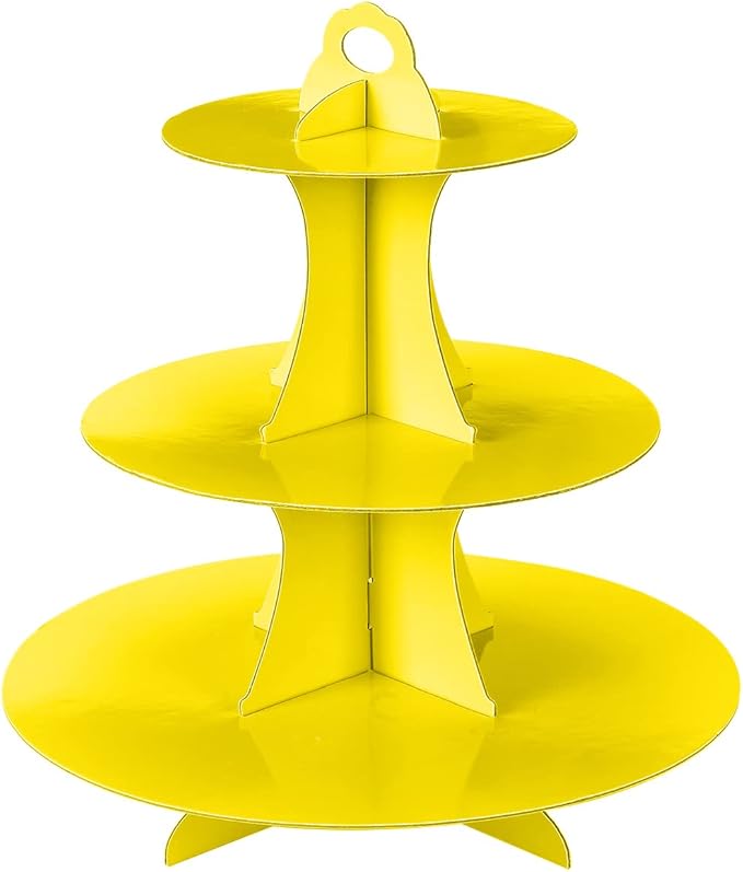 3-Tier Cupcake Stand, Cake Stand holder, Tiered DIY Cupcake Stand Tower for Dessert Table Displays, Birthday Theme Party Favors Decoration, Floral Tea Party, 12" W x 12.8" H, Yellow