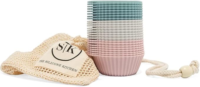 The Silicone Kitchen Reusable Silicone Baking Cup Silicone Muffin Liners for Cupcakes, BPA Free, Regular, 24 Pack, Pink Gray Blue