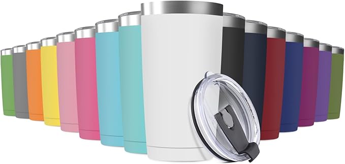 16 Pack 20oz Tumbler Vacuum Insulated Travel Mug with Lids, Stainless Steel Double Wall Bulk Cup for Home, Office, Outdoor Suitable for Vehicle Cup Holders （Assorted Colors