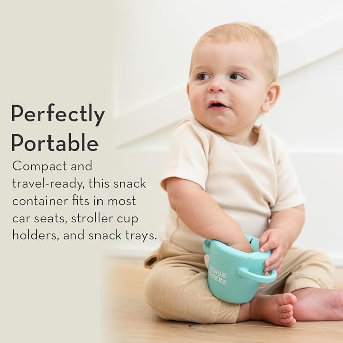 Bella Tunno Snack Cups for Toddlers, Silicone Spill Proof Food Container with Lid, Babies & Kids 6-12 Months, I Love SNX