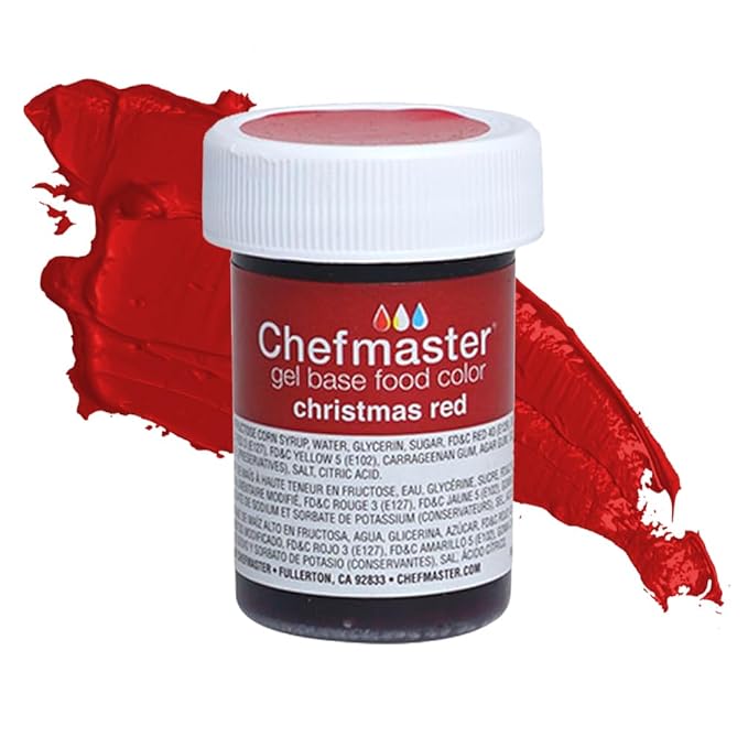 Chefmaster Christmas Red Gel Food Coloring | Vibrant Color | Professional-Grade Dye for Icing, Frosting, Fondant | Baking & Decorating | Fade-Resistant | Easy-to-Use | Made in USA | 1 oz