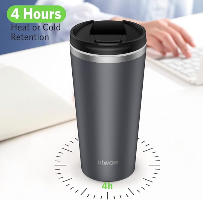 Insulated Coffee Mug with Ceramic Coating, 18oz Travel Mug with Leak-proof Lid, Vacuum Double-wall Tumbler, Stainless Steel Thermal Cup for Tea, Hot Cocoa, Cold Beverage, Ice Drinks