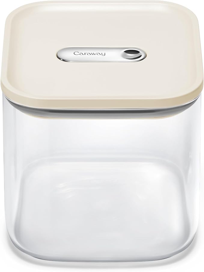Caraway 2.5qt Glass Airtight Food Storage Container with Lid – Non-Toxic, BPA-Free Kitchen Storage Container – Stackable, Space-Saving Airtight Container for Dry Goods and More - Cream