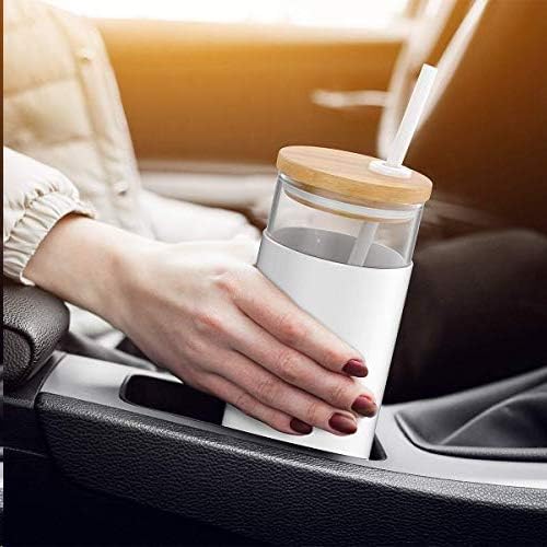 Tronco 24 oz Glass Tumbler with Straw and Lid - Smoothie and Iced Coffee Cup - Bamboo Lid and Protective Silicone Sleeve - BPA-Free