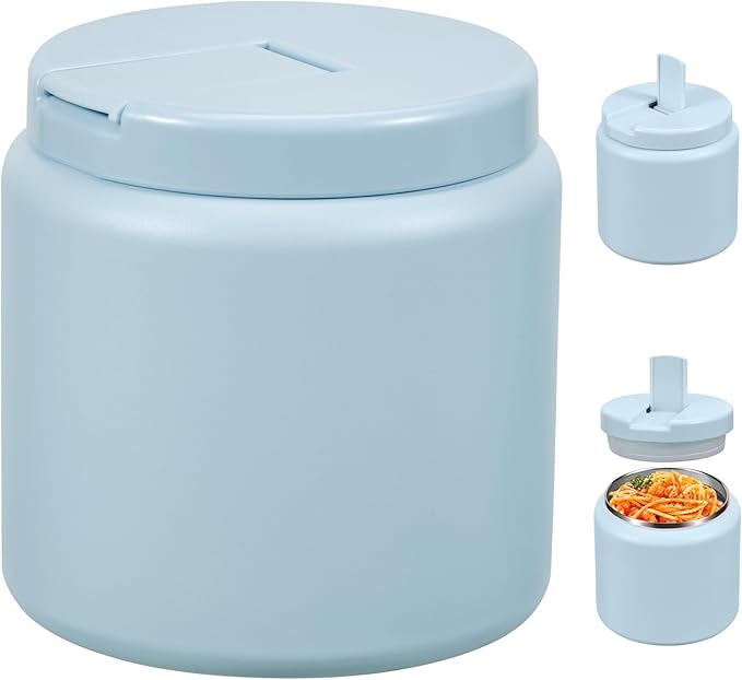 26oz Kids Thermos for Hot Food, Insulated Vacuum Food Jar with Buckle Lid, Stainless Steel Wide Mouth Leak Proof Insulated Lunch Container for School Picnic Travel, Blue