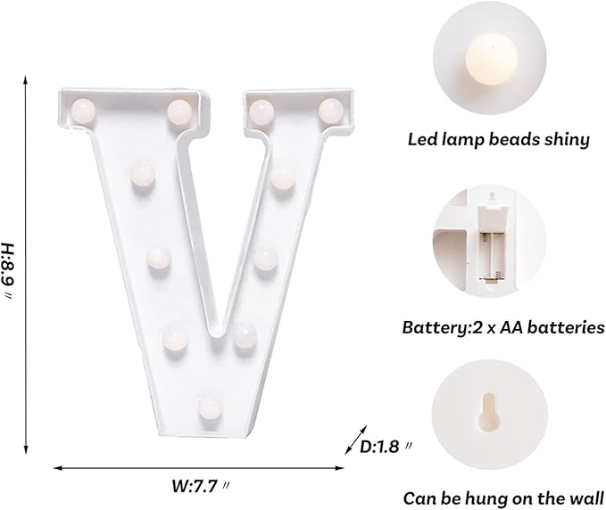 Foaky LED Letter Lights Sign Marquee Light Up Letters Sign for Night Light Wedding/Birthday Party Battery Powered Christmas Lamp Home Bar Decoration(V)