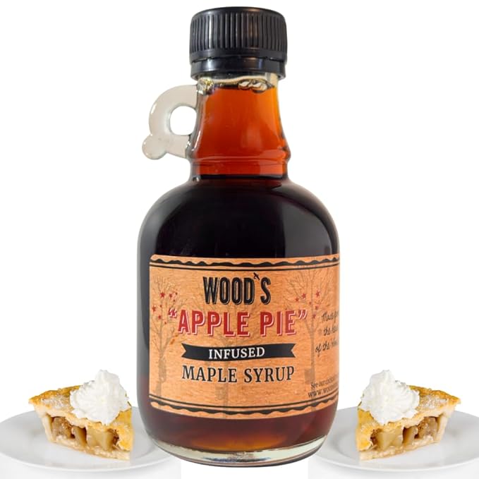 Wood’s Vermont Apple Pie Maple Syrup – Infused Vermont Maple Syrup with Warm Spices & Real Apple Flavor | Small-Batch, Vegan Natural Sweetener | Perfect for Pancakes, Ice Cream, Cocktails & Baking | 8.45 Fl Oz (250mL)