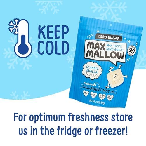 Max Mallow Sugar Free Marshmallows - Keto Friendly, Perfect for S'mores, Hot Chocolate, and Baking with Zero Sugar Snacks, Smores Mct Oil Zero Sugar Marshmellow Marshmallow Classic Vanilla, 2 Pack