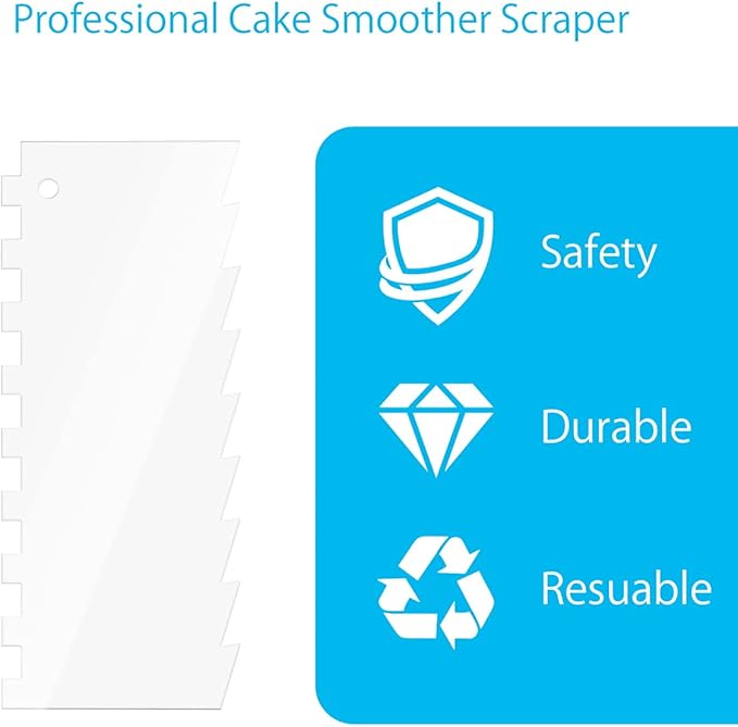 Cake Scraper 6 Pieces Clear Acrylic Icing Smoother Decorating Comb Scrapers Set, Pastry Cutter for Mousse Butter Cream Decoration, 11 Patterns Different Stripes for Cakes Edges, Kitchen Baking Tool