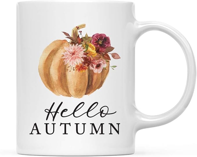 Andaz Press Fall Burgundy Marsala 11oz. Ceramic Coffee Tea Mug, Hello Autumn, 1-Pack, Pumpkin Floral Graphic, Birthday, Friend, Family, Coworker, Autumn Season, Festive Thanksgiving Ideas