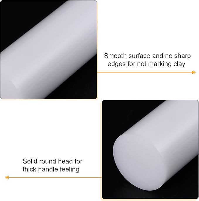 HARFINGTON Acrylic Clay Roller 9 Inch x 1 Inch Solid Non-Stick Plastic Round Tube Roller Polymer Clay Rod Fondant Rolling Pin for Shaping, Sculpting, Modeling DIY Crafts, White