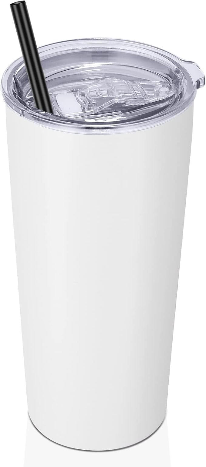 VEGOND 20oz Tumbler Bulk with Lid and Straw 1 Pack, Stainless Steel Vacuum Insulated Tumbler, Double Wall Coffee Cup Travel Mug, White
