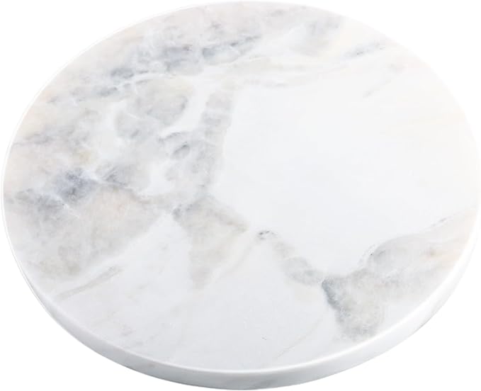 Koville African Natural Marble Cutting Board for Kitchen, 11inch Round Hand Crafted Marble Slab for Cheese, Charcuterie, Pastry Board - Wedding Gift, House Warming Gift(OYSTER WHITE)