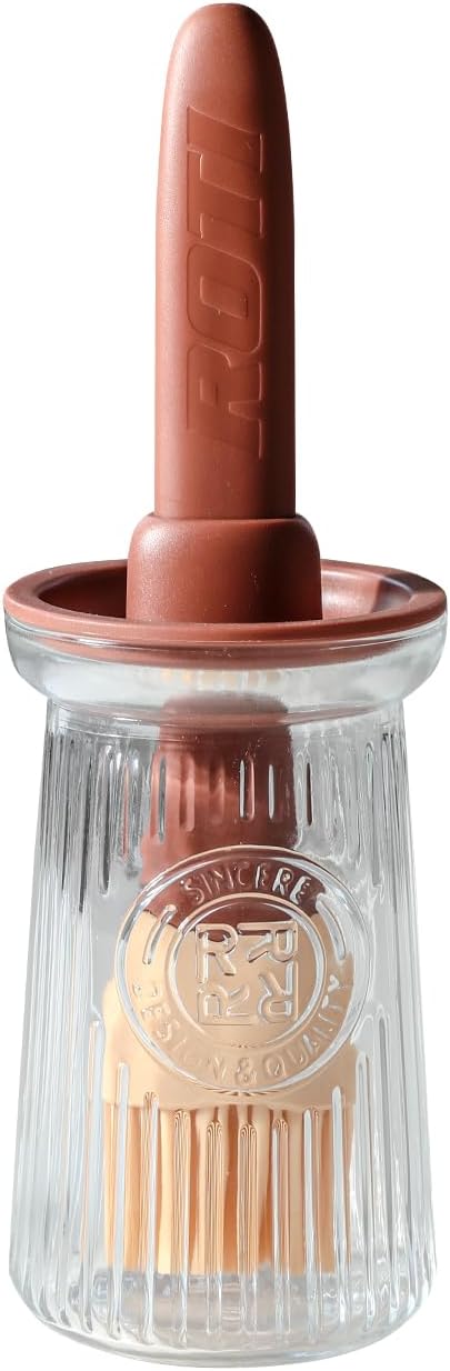 Oil Dispenser with Brush - Glass Olive Oil Dispenser for Kitchen, 3 IN 1 Oil Dispenser Bottle with Silicone Basting Brush for Cooking Vinegar Sauce BBQ Grill Frying (Brown)
