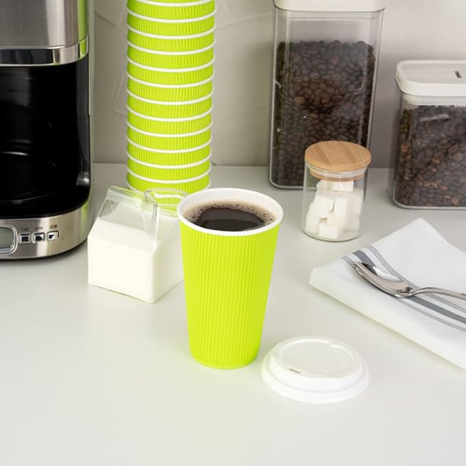 Restaurantware 12 Ounce Double Wall Disposable Coffee Cups, 500 Insulated Green Paper Tumblers with Rolled Rim Design, Lids Sold Separately for Hot Drinks like Tea, Hot Chocolate and More