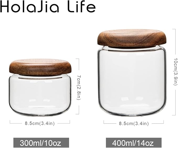 Glass Food Storage Containers With Wooden Lids - Small Coffee Jars - Pantry Organization For Overnight Oats, Cereal, Rice, Candy (14oz(400ml))