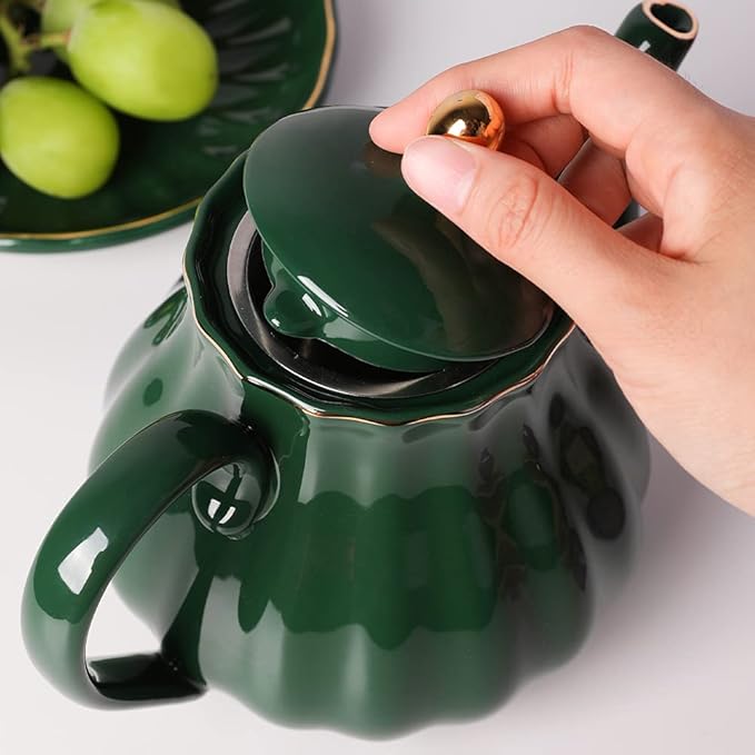 Sweejar Royal Teapot, Ceramic Tea Pot with Removable Stainless Steel Infuser, Blooming & Loose Leaf Teapot - 28 Ounce(Jade)