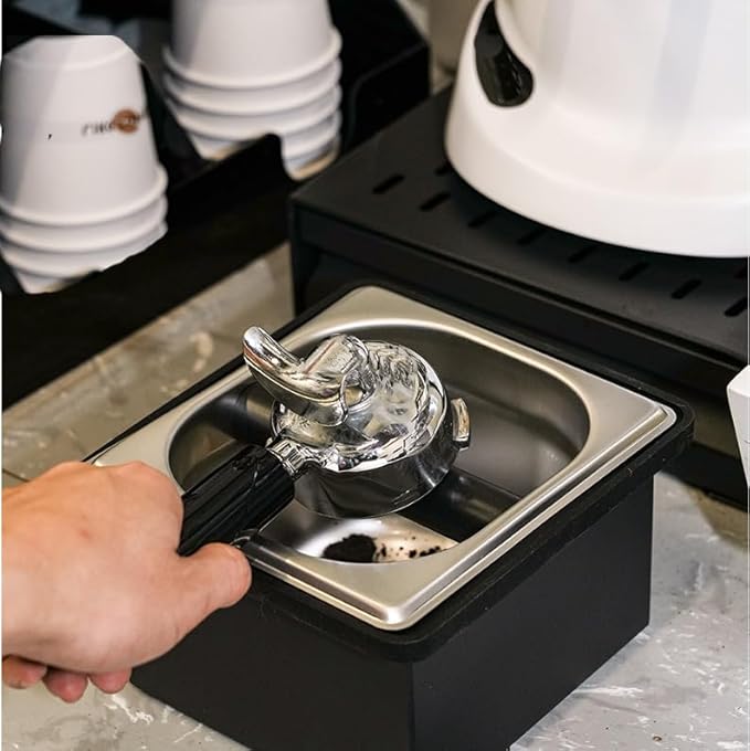 Coffee Knock Box, Stainless Steel Coffee Espresso Knock Box Coffee Grounds Bin with Noise Reduction Rubber Ring, Barista Espresso Machine Accessories